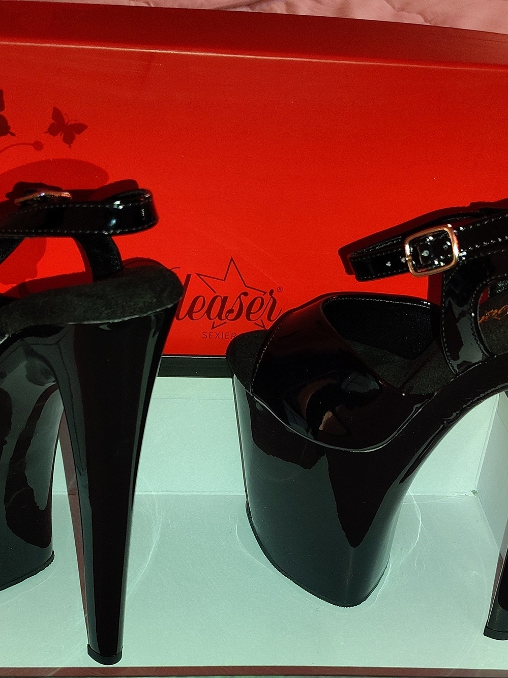 Pleaser Black Patent Platform Ankle-Strap Heels